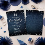 Invitación Denim Diamonds elegante Fiesta de cumpleaños 21 Rú<br><div class="desc">Un sencillo, moderno, elegante y de moda plantilla de invitación a la fiesta de cumpleaños con un fondo de denim azul, la palabra BIRTHDAY cubierta con diamantes blancos (diamantes simulados, no reales) y en escritura moderna de caligrafía, y tipografía rústica en blanco. ¡Un diseño de moda "denim and diamante" para...</div>