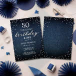 Invitación Denim Diamonds Elegante Fiesta Rustica 50 de Cumpl<br><div class="desc">Un sencillo, moderno, elegante y de moda plantilla de invitación a la fiesta de cumpleaños con un fondo de denim azul, la palabra BIRTHDAY cubierta con diamantes blancos (diamantes simulados, no reales) y en escritura moderna de caligrafía, y tipografía rústica en blanco. ¡Un diseño de moda "denim and diamante" para...</div>