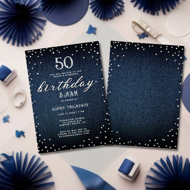 Invitación Denim Diamonds Elegante Fiesta Rustica 50 de Cumpl (Subido por el creador)