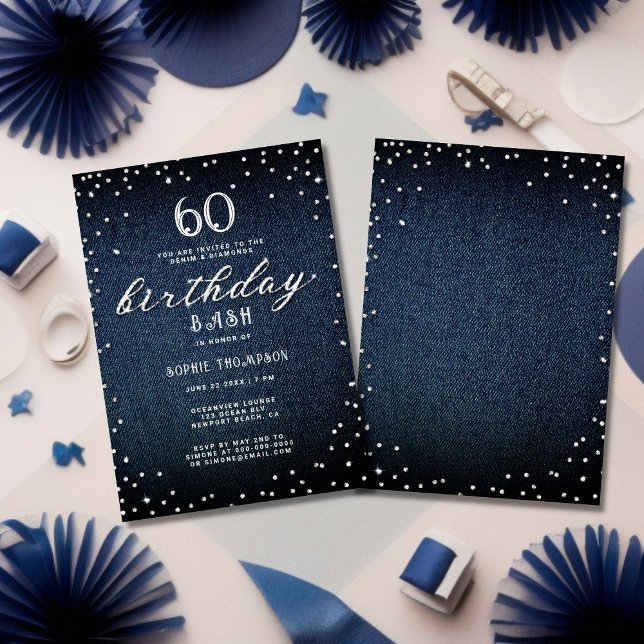 Invitación Denim Diamonds Elegante Fiesta Rustica 60 de Cumpl (Subido por el creador)