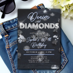 Invitación Denim Diamonds Glam Glow Classy 30 cumpleaños