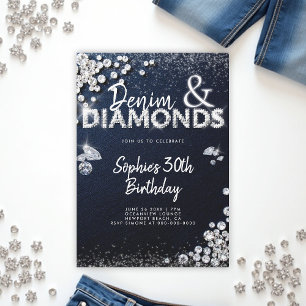 Invitación Denim Diamonds Glam Type Elegant 30 cumpleaños