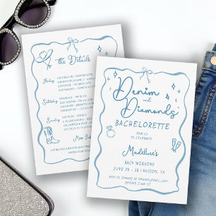 Invitación Denim Diamonds Hand Writing Bachelorette Itinerary