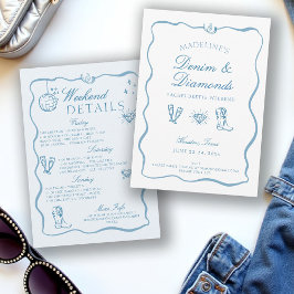 Invitación Denim Diamonds Hand Writing Bachelorette Weekend