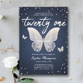 Invitación Denim Diamonds Lace Butterfly moderno cumpleaños 2