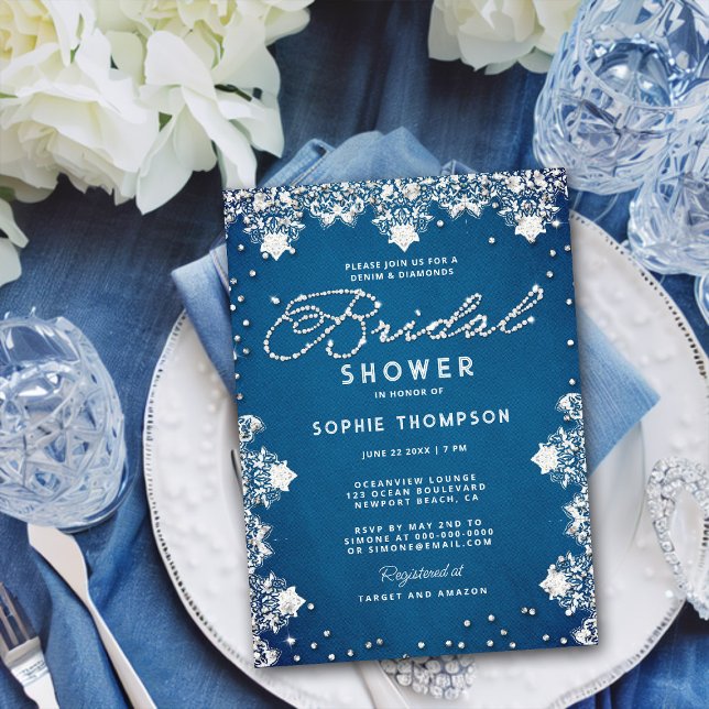 Invitación Denim Diamonds Lace Jeans Moderna Ducha Bridal (Subido por el creador)