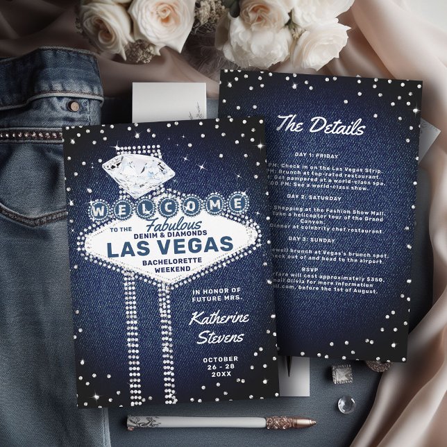 Invitación Denim Diamonds Las Vegas Bling Bachelorette (denim diamonds bachelorette party invitation weekend itinerary girls bridesmaids trip las vegas)