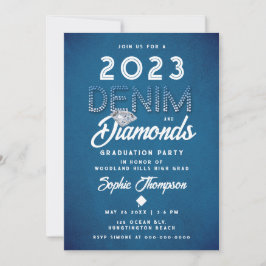 Invitación Denim Diamonds Lettering Moderne Graduation Party