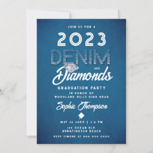 Invitación Denim Diamonds Lettering Moderne Graduation Party