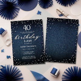 Invitación Denim Diamonds Modern Rustic 40th Birthday Fiesta