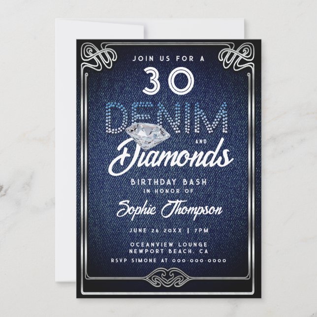 Invitación Denim Diamonds Nouveau Frame 30 Fiesta de cumpleañ (Anverso)