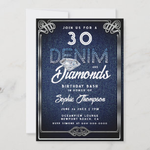 Invitación Denim Diamonds Nouveau Frame 30 Fiesta de cumpleañ