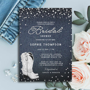 Invitación Denim Diamonds Pearl Boots Western Bridal Shower