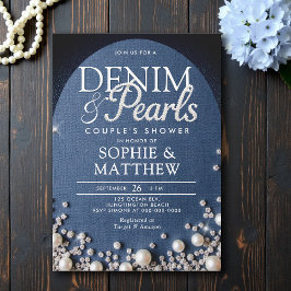 Invitación Denim Diamonds Pearls Arch Coed Blue Couple Shower