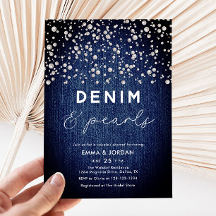 Invitación Denim Diamonds Pearls Blue Elegples Ducha