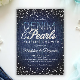 Invitación Denim Diamonds Pearls Blue Moderple Couple Shower