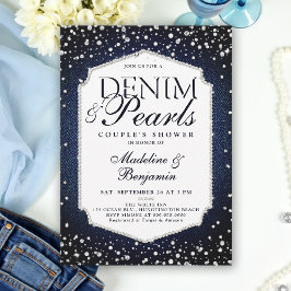 Invitación Denim Diamonds Pearls Elegant Frame Wedding Shower