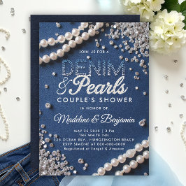 Invitación Denim Diamonds Pearls Elegant Modern Couple Shower