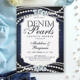 Invitación Denim Diamonds Pearls Elegante Ducha de matrimonio