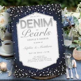 Invitación Denim Diamonds Pearls Frame Elegant Wedding Shower