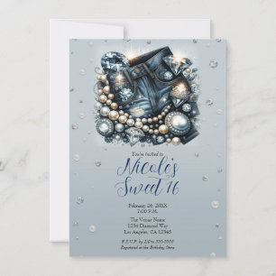 Invitación Denim Diamonds & Pearls Jeans Cumpleaños Dulces 16