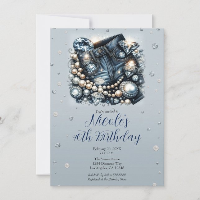 Invitación Denim Diamonds & Pearls Jeans Fiesta de cumpleaños (Anverso)