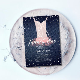 Invitación Denim Diamonds Pearls Pink Tutu 21 Bash de cumplea