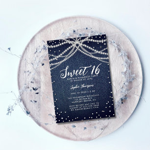 Invitación Denim Diamonds Pearls Sweet 16 Moda fiesta de cump