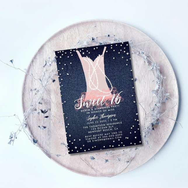 Invitación Denim Diamonds Pearls Tutu Sweet 16 Cumpleaños Par (Subido por el creador)