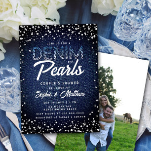 Invitación Denim Diamonds Perlas Foto Ducha Pareja