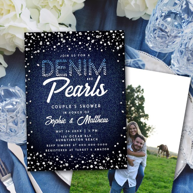 Invitación Denim Diamonds Perlas Foto Ducha Pareja (Subido por el creador)