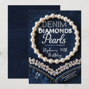 Invitación Denim Diamonds Perlas Moda Clásico Cumpleaños mode