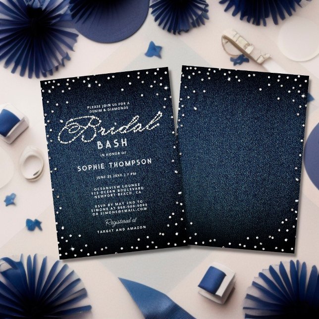 Invitación Denim Diamonds Purpurina Blue Elegdal Bridal Bash (Subido por el creador)