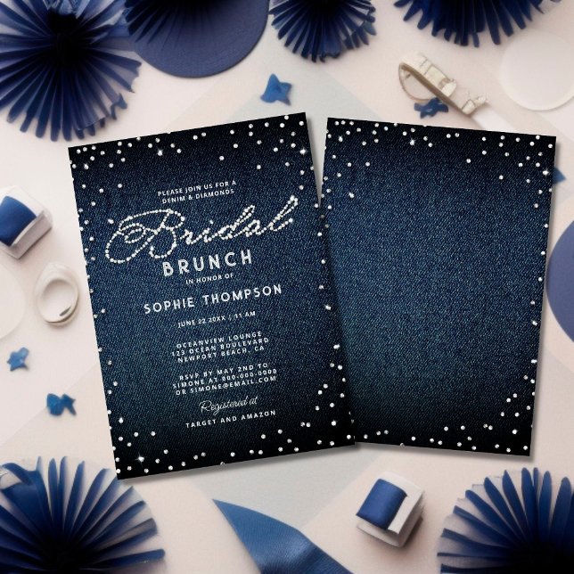 Invitación Denim Diamonds Purpurina Blue Elegdal Brunch (Subido por el creador)