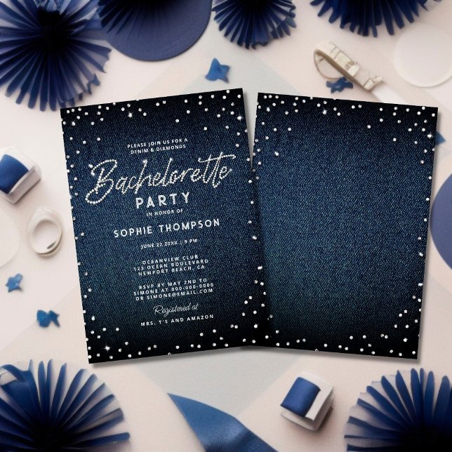 Invitación Denim Diamonds Purpurina Elegante Bachelorette Par (Subido por el creador)