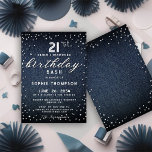 Invitación Denim Diamonds Purpurina Fiesta de cumpleaños 21<br><div class="desc">Un sencillo, moderno, elegante y de moda plantilla de invitación a la fiesta de cumpleaños con un fondo de denim azul, la palabra BIRTHDAY cubierta con diamantes blancos (diamantes simulados, no reales) y en escritura moderna de caligrafía, y tipografía en blanco. ¡Un diseño de moda "denim and diamante" para una...</div>