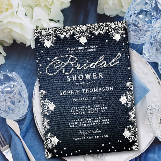 Invitación Denim Diamonds Purpurina Lace Elegante Ducha Brida (Subido por el creador)
