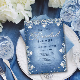 Invitación Denim Diamonds Purpurina Lace Moderno Bridal Showe