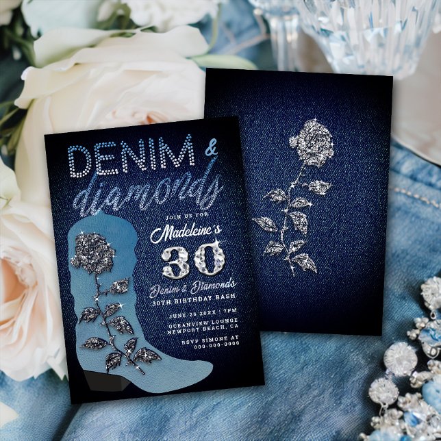Invitación Denim Diamonds Rosa de Bota de Nova 30 Fiesta de C (Subido por el creador)