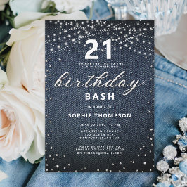 Invitación Denim Diamonds Rustic Lights 21st Birthday Fiesta