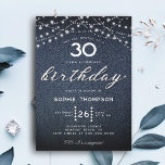 Invitación Denim Diamonds Rústica Luces 30 Fiesta de cumpleañ<br><div class="desc">Un sencillo, moderno, elegante y moda plantilla de invitación a la fiesta de cumpleaños con fondo de denim, cuerdas de luces rústicas, la palabra BIRTHDAY cubierta de diamantes blancos (diamantes simulados, no reales) y en escritura moderna de caligrafía, y tipografía en blanco. Un elegante "denim y diamantes" de 30 años...</div>