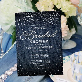 Invitación Denim Diamonds Rústica Luces Elegante Ducha Bridal