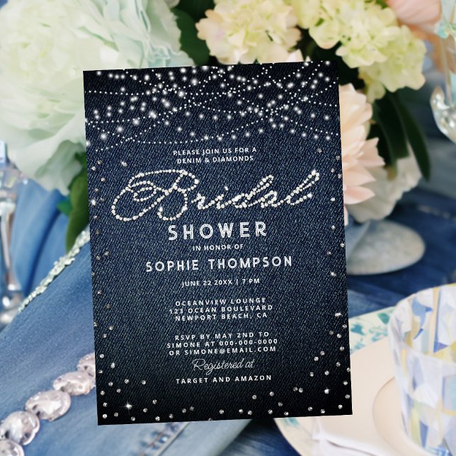 Invitación Denim Diamonds Rústica Luces Elegante Ducha Bridal (Subido por el creador)