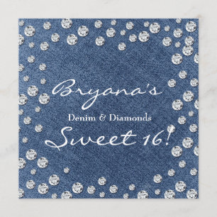 Invitación Denim Diamonds Scattered Bling Sweet 16