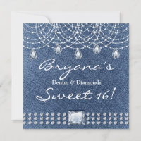 Invitación Denim Diamonds Teardrop Bling Sweet 16