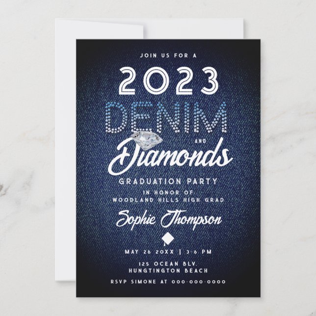 Invitación Denim Diamonds Typography Moderno Graduación Party (Anverso)
