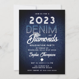 Invitación Denim Diamonds Typography Moderno Graduación Party