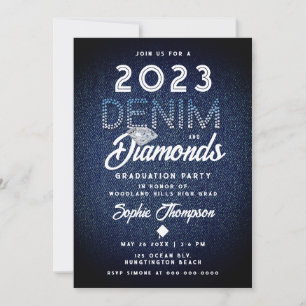 Invitación Denim Diamonds Typography Moderno Graduación Party