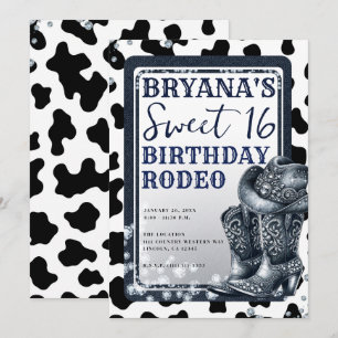 Invitación Denim & Diamonds Western Glam Cowgirl Sweet 16