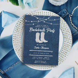 Invitación Denim Diamonds White Boots Luces Bachelorette